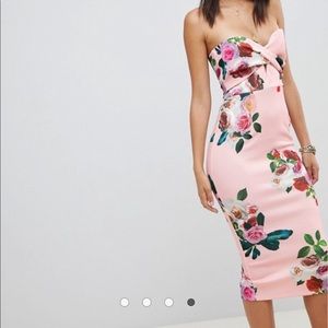 ASOS floral strapless floral scuba midi dress